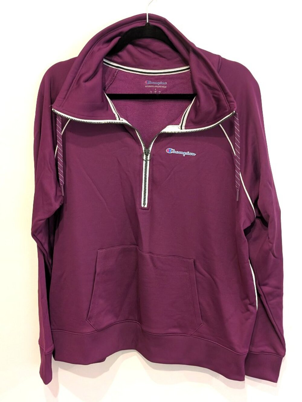 Champion Plum Purple Funnel Neck Quarter Zip Sweatshirt Pullover | Size L